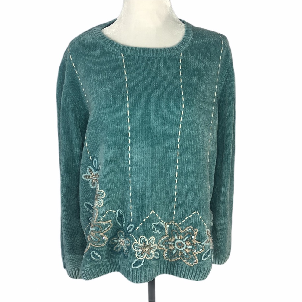 Alfred‎ Dunner Woman’s Blue Spring Sweater Floral